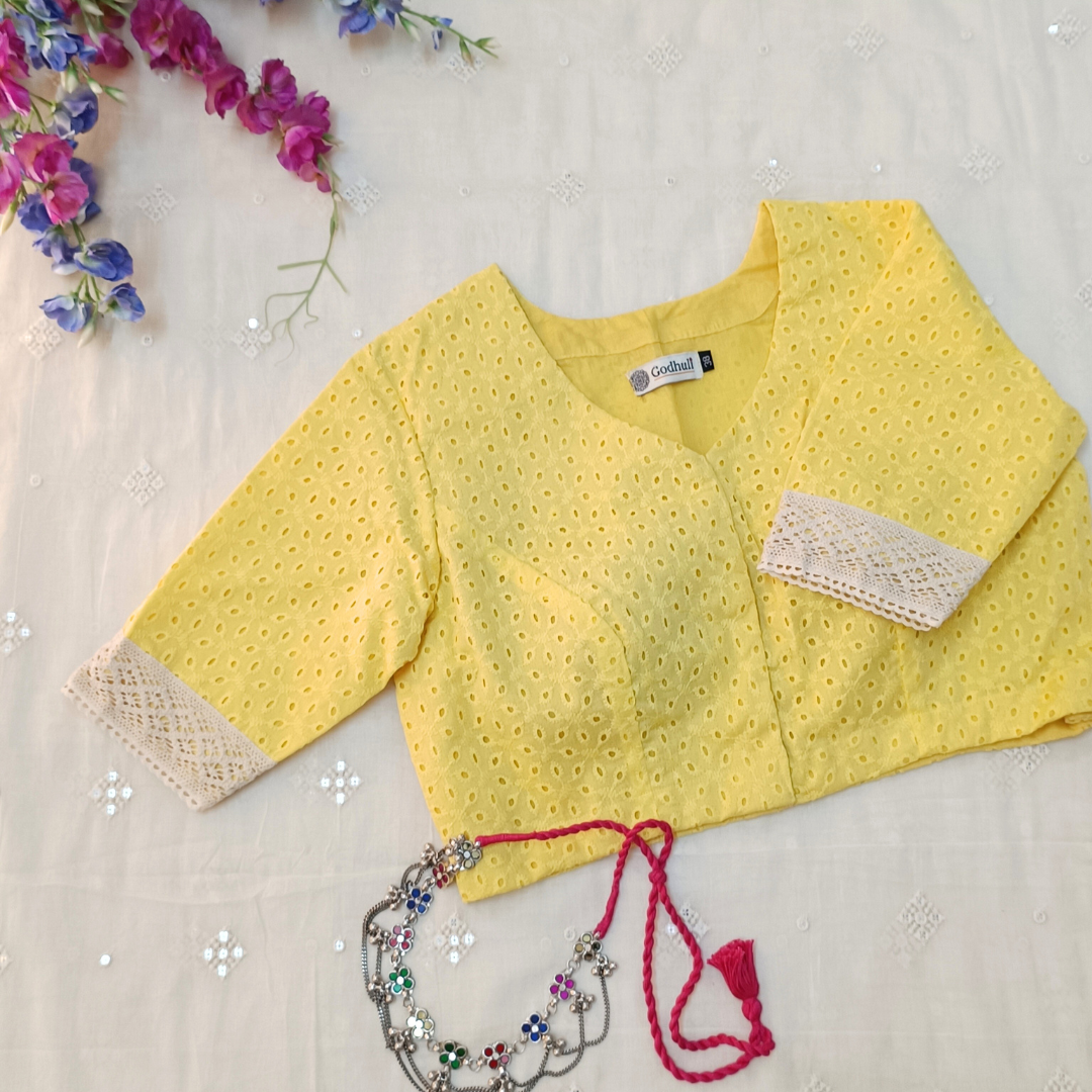Butter Yellow Cut Work Embroidered Blouse