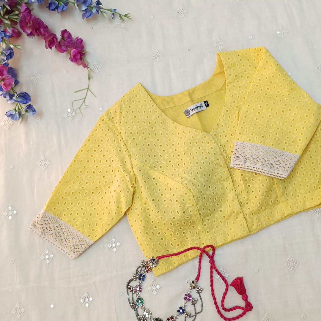 Butter Yellow Cut Work Embroidered Blouse