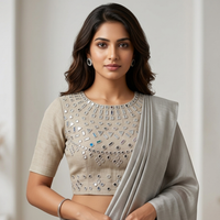 Buy Beige Brown Real Mirrorwork Blouse | Godhuli