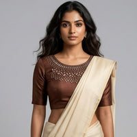 Buy Coffee Brown Real Mirrorwork Blouse | Godhuli