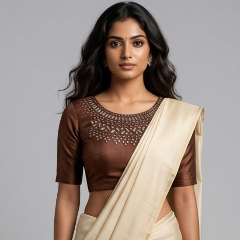 Buy Coffee Brown Real Mirrorwork Blouse | Godhuli