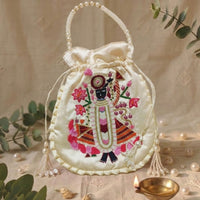 Buy Cream Peach Shreenathji Potli Bag | Godhuli
