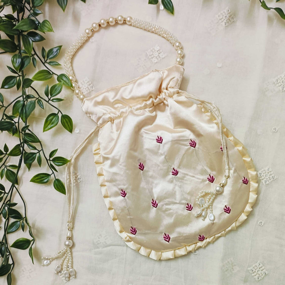 Buy Cream Peach Shreenathji Potli Bag | Godhuli
