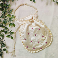 Buy Cream Peach Shreenathji Potli Bag | Godhuli