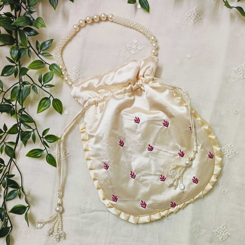 Buy Cream Peach Shreenathji Potli Bag | Godhuli