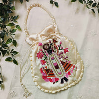 Buy Cream Peach Shreenathji Potli Bag | Godhuli