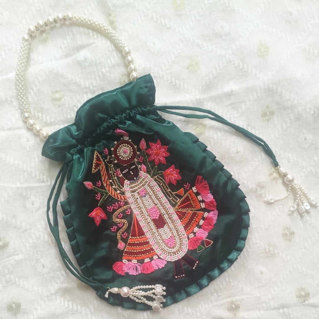Buy Green Colour Shreenathji Potli Bag
