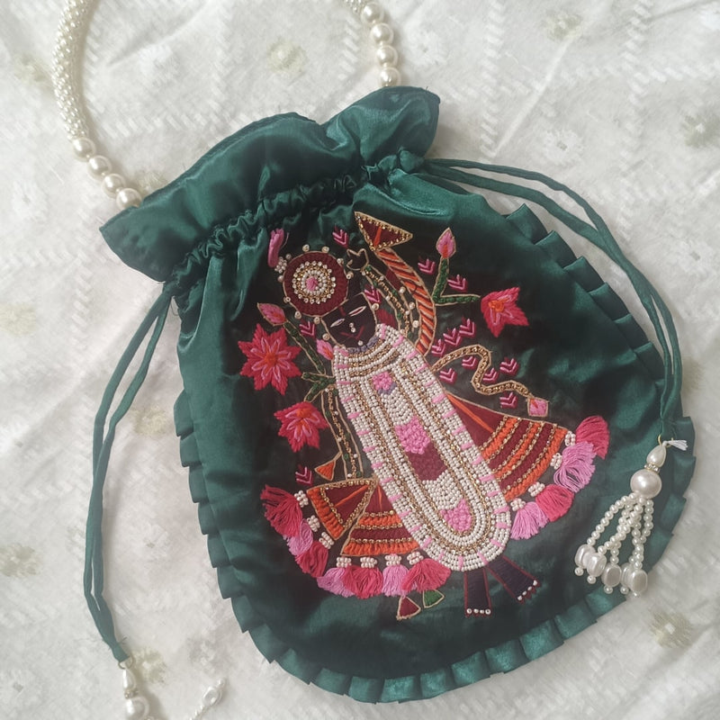 Buy Green Colour Shreenathji Potli Bag | Godhuli