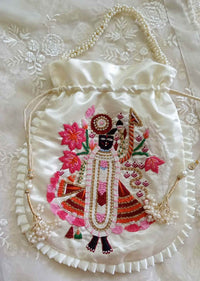 Buy Ivory Colour Shreenathji Potli Bag | Godhuli