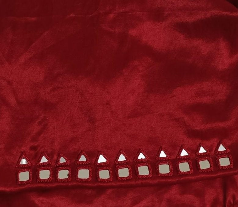 Maroon Heavy Mirrorwork Readymade Blouse Fabric | Godhuli
