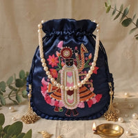Buy Navy Blue Colour Shreenathji Potli Bag | Godhuli
