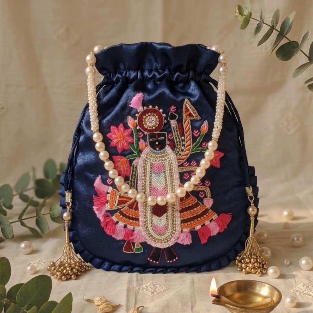 Buy Navy Blue Colour Shreenathji Potli Bag