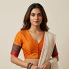 Buy Orange Narayanpet Border Blouse | Godhuli