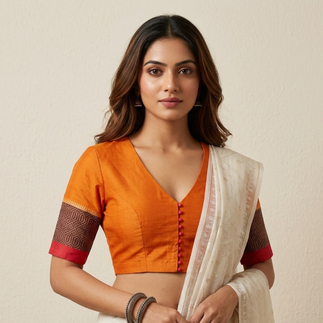 Buy Orange Narayanpet Border Blouse