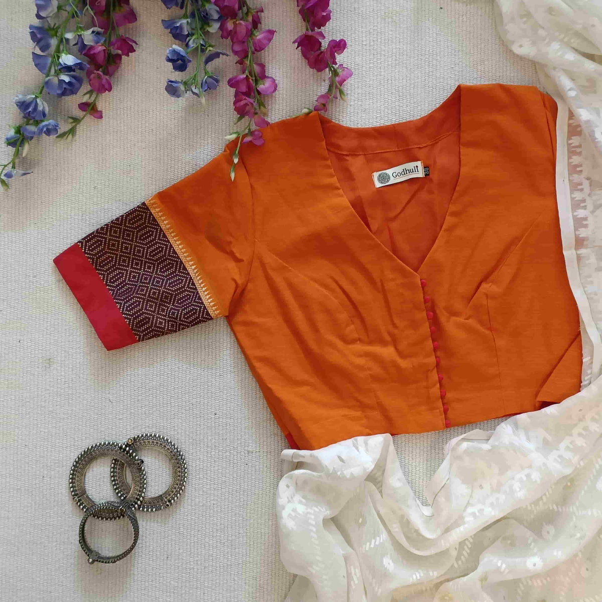 Buy Orange Narayanpet Border Blouse