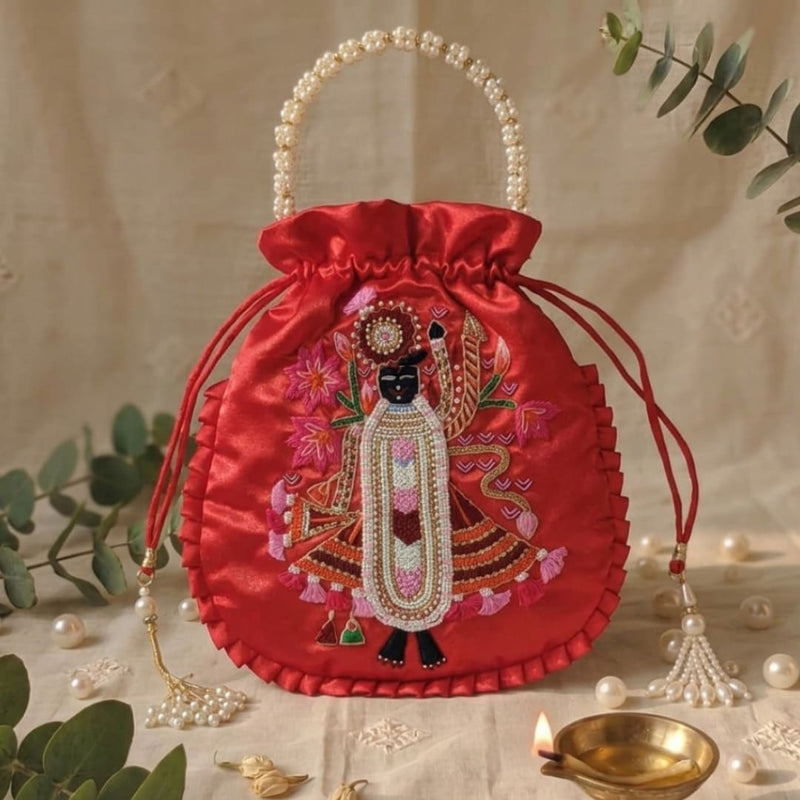 Buy Red Colour Shreenathji Potli Bag | Godhuli