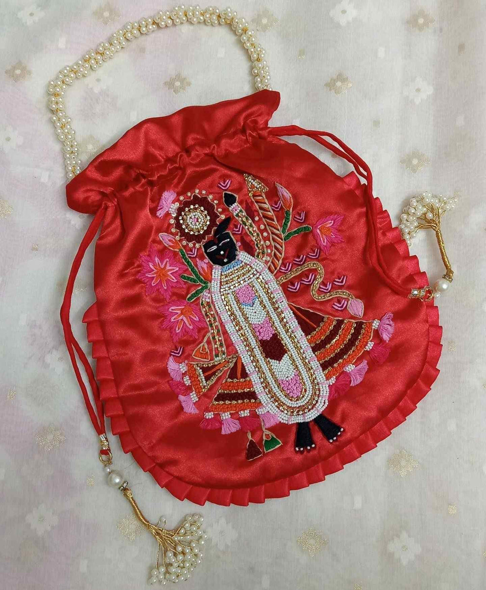 Buy Red Colour Shreenathji Potli Bag | Godhuli