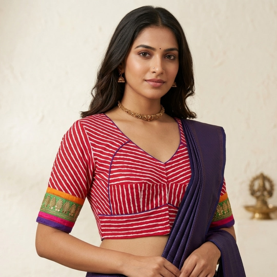 Buy Red Leheriya Stripes Blouse 