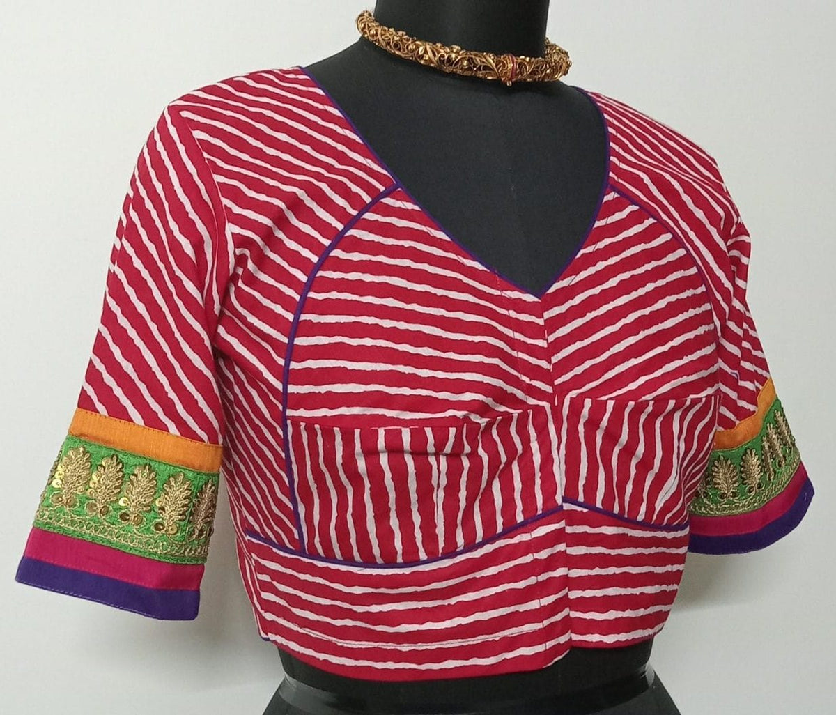 Buy Red Leheriya Stripes Blouse 