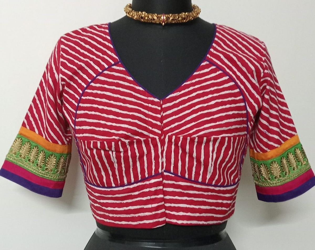Buy Red Leheriya Stripes Blouse 