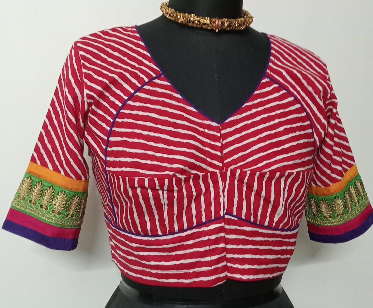 Buy Red Leheriya Stripes Blouse 