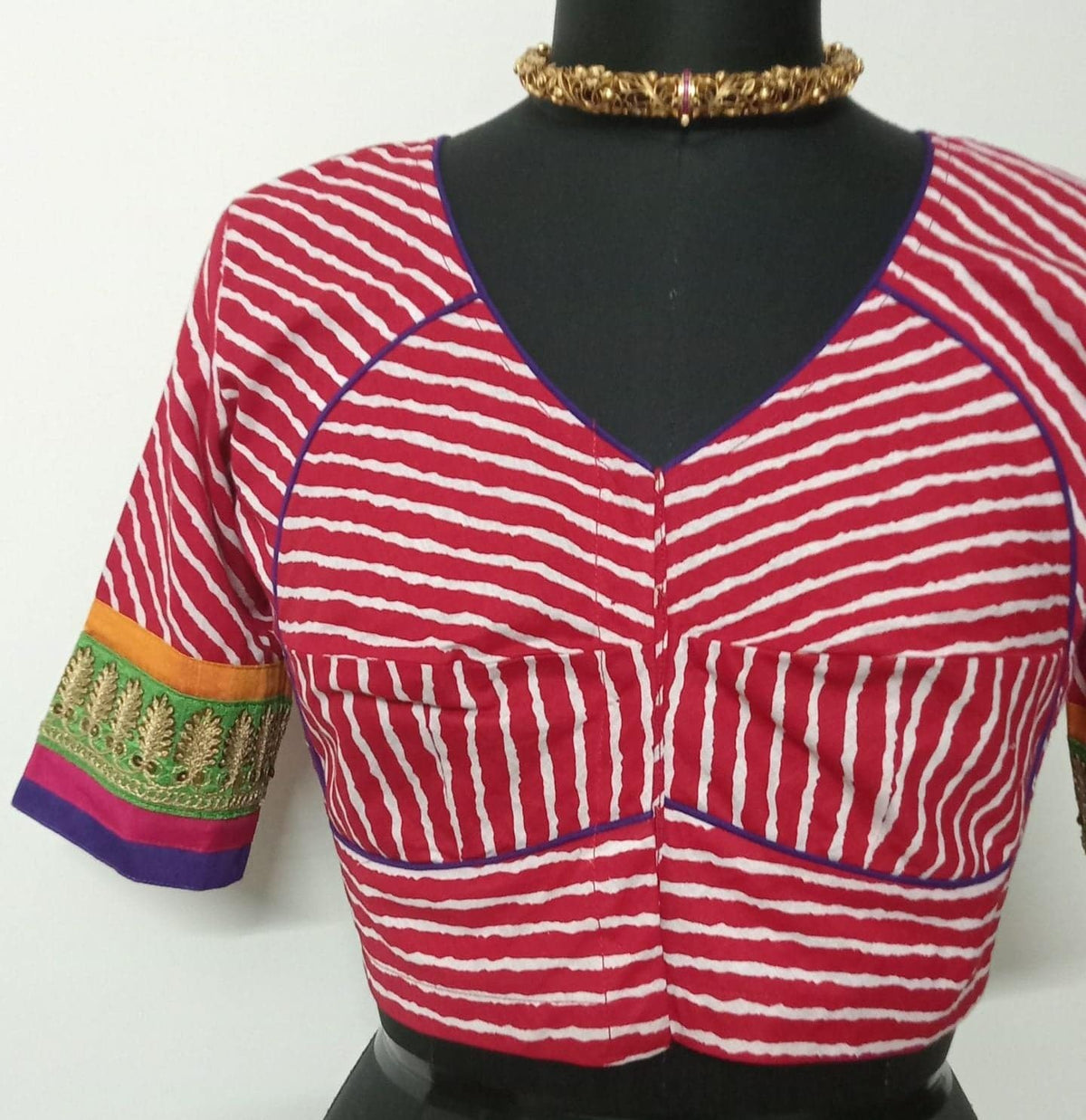 Buy Red Leheriya Stripes Blouse 