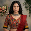 Buy Red Mustard Green Ikat Print Flax Cotton Blouse | Godhuli