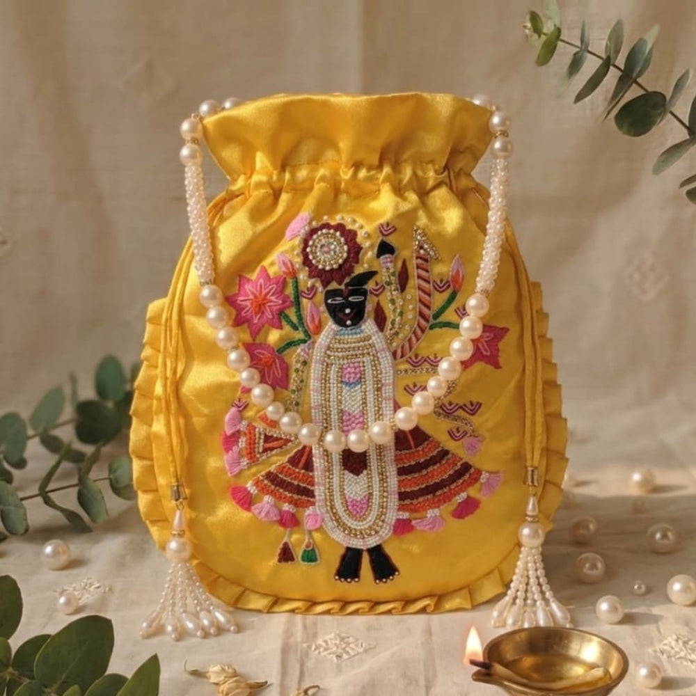 Buy Yellow Colour Shreenathji Potli Bag | Godhuli