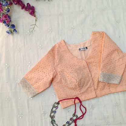  Candy Peach Cut Work Embroidered Blouse
