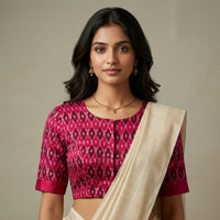 Cherry Red Brown Ikat Readymade Blouse | Godhuli