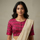 Cherry Red Brown Ikat Readymade Blouse | Godhuli