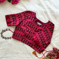 Cherry Red Brown Ikat Readymade Blouse | Godhuli