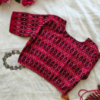 Cherry Red Brown Ikat Readymade Blouse | Godhuli