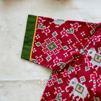 Cherry Red Patola print Dola Silk Readymade Blouse | Godhuli