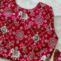 Cherry Red Patola print Dola Silk Readymade Blouse | Godhuli