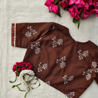 Chocolate Brown Embroidered Linen Blouse | Godhuli