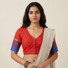 Coral Orange Pink Narayanpet Border Readymade Blouse | Godhuli