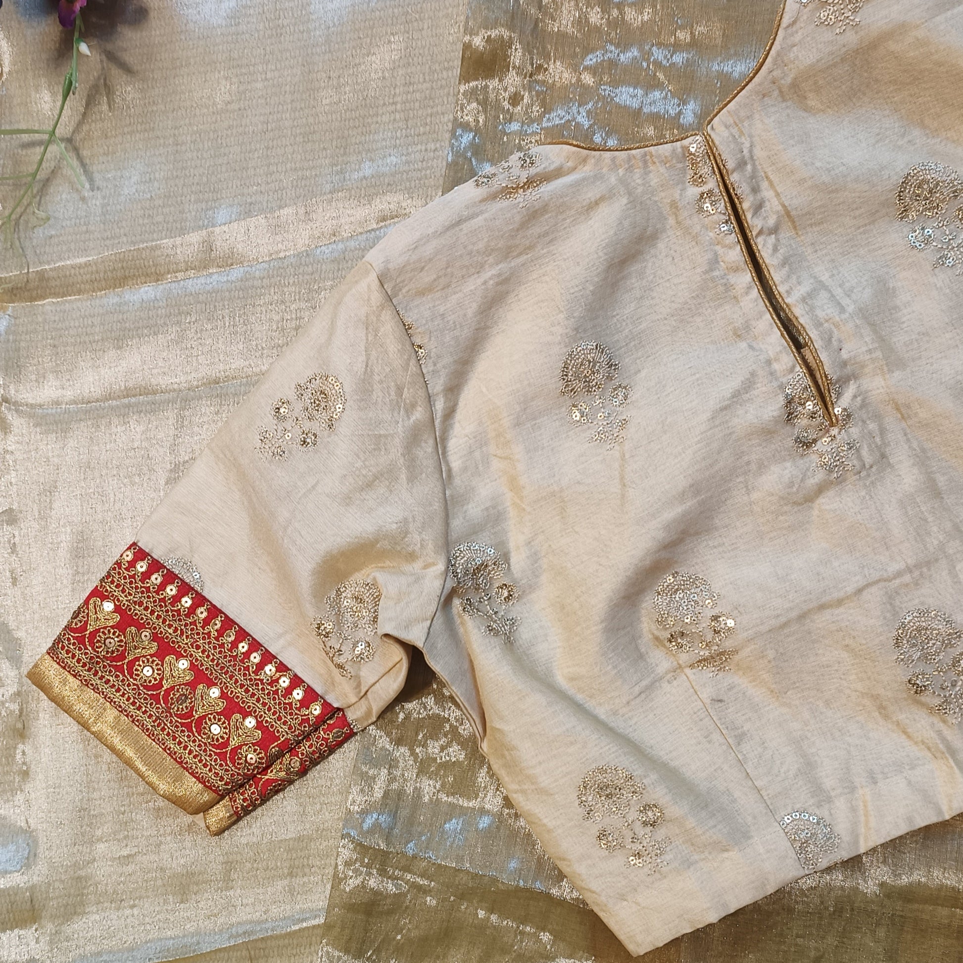  Cream Chanderi Zari Work Blouse 