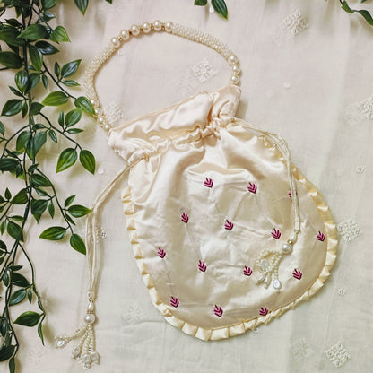 Cream Peach Shreenathji Potli Bag