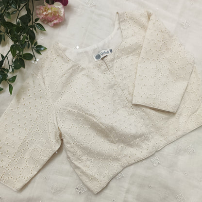 Cut-work Embroidered Blouse with Front Slit Combo