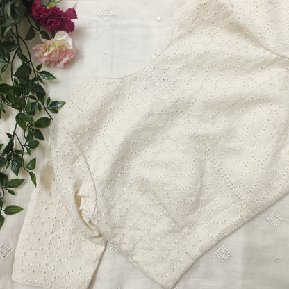 Cut-work Embroidered Blouse with Front Slit Combo