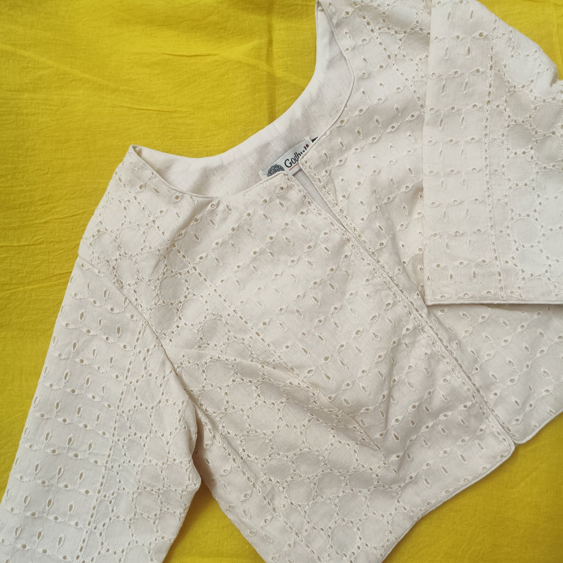 Cut-work Embroidered Blouse with Front Slit Combo