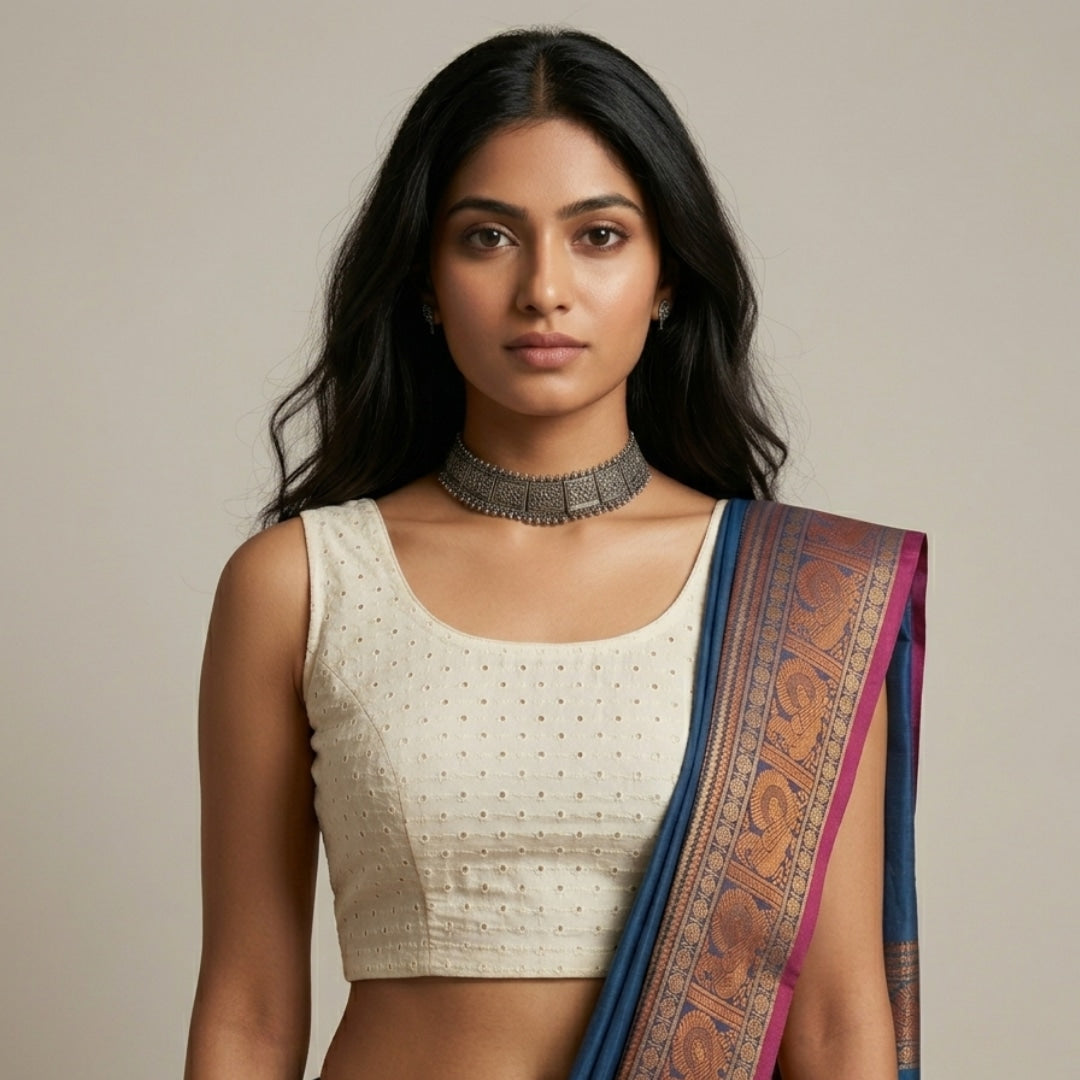 Cut-work Embroidered Sleeveless Readymade Blouse