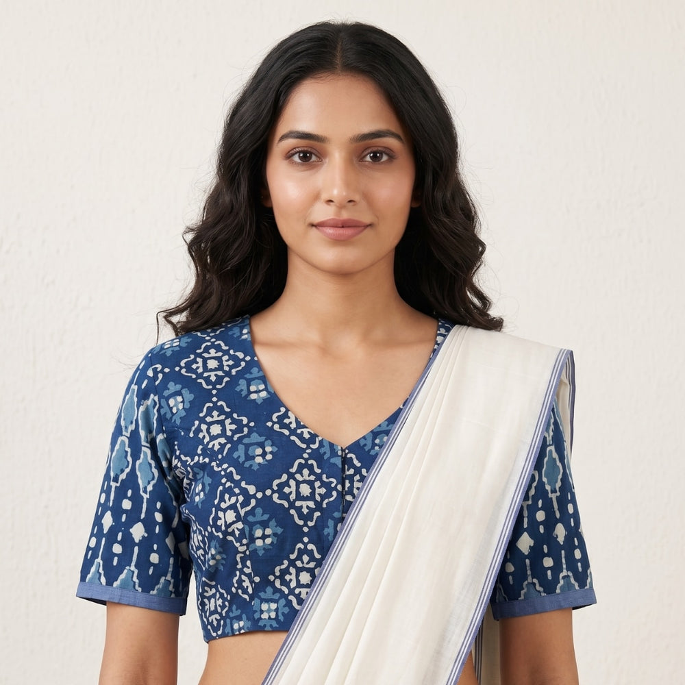Dabu Indigo Fusion Readymade Blouse | Godhuli