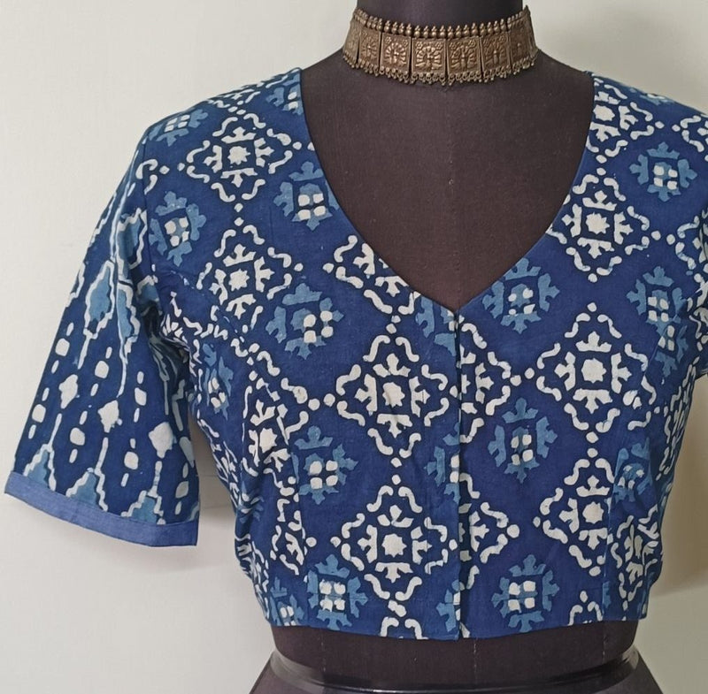 Dabu Indigo Fusion Readymade Blouse | Godhuli