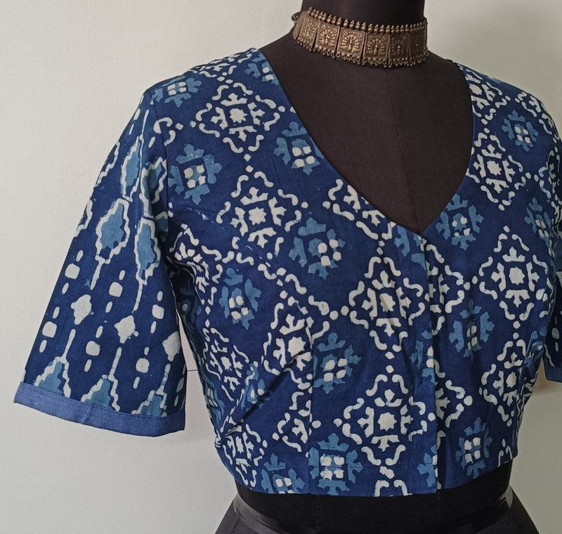 Dabu Indigo Fusion Readymade Blouse | Godhuli