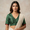 Dark Green Gaji Silk Stripes Readymade Blouse | Godhuli