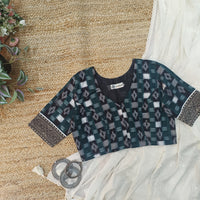 Dark Green Ikat Readymade Blouse | Godhuli
