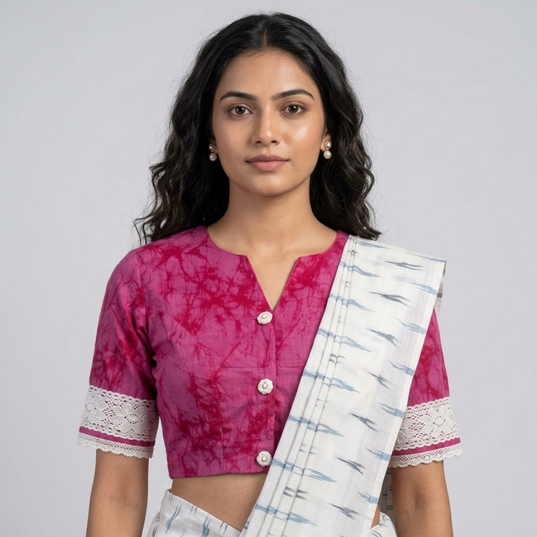 Fuschia Brush Print Readymade Blouse