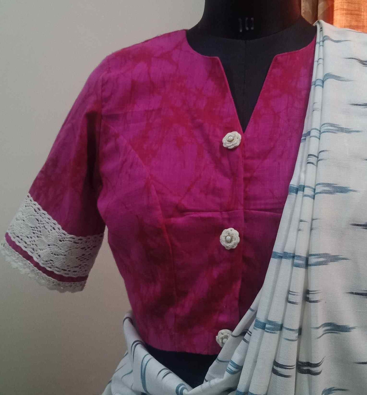 Fuschia Brush Print Readymade Blouse